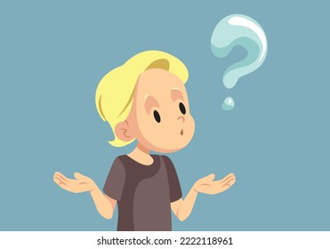 
Little Toddler Having Questions about Life Vector Cartoon Illustration. Funny kid trying to find answers to expand his knowledge 
