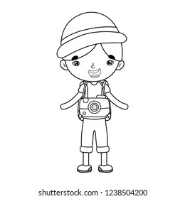little tourist boy with camera photographic