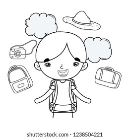 little tourist boy with set icons