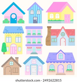 A Little town home sweet home hand drawn building architecture illustration