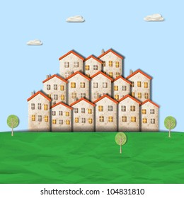 Little town made from old paper. Creative vector eps10
