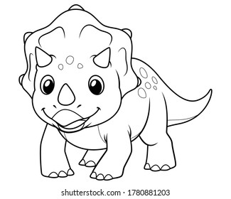 Little Triceratops Cartoon Illustration BW