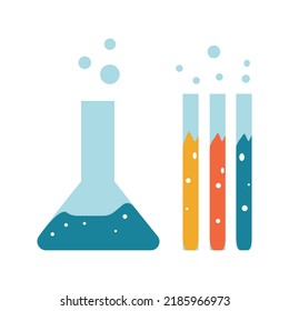 Little Tubes Doing Chemical Experiment. Vector illustration. 