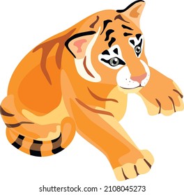 Little Turanian tiger cub. Vector illustration