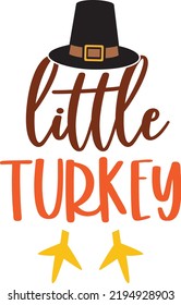 Little Turkey with Pilgrim, Happy Fall, Thanksgiving Day, Happy Harvest, Vector Illustration File