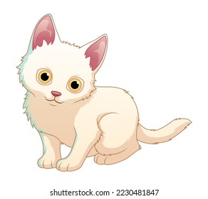 Little Turkish Angora Cat Cartoon Animal Illustration