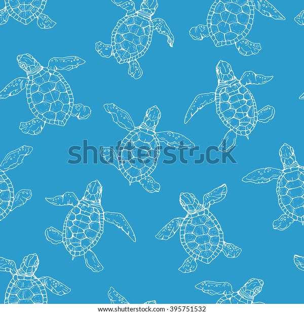 Little Turtle Contour Seamless Pattern On Stock Vector (Royalty Free ...