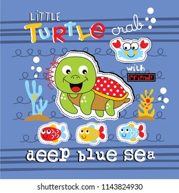 little turtle and friends funny animal cartoon,vector illustration
