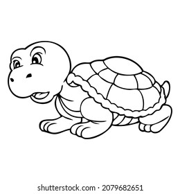 little turtle line vector illustration,isolated on white background,top view
