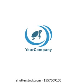 little turtle logos with a wave. company logo with a turtle concept.
