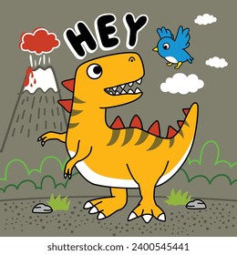 little tyrannosaurus rex play with bird funny cartoon