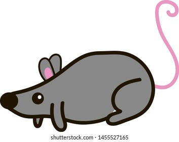 Little ugly mouse, illustration, vector on white background.
