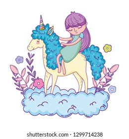 little unicorn and princess in the clouds