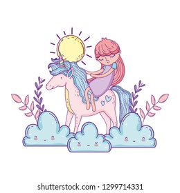 little unicorn and princess in the clouds