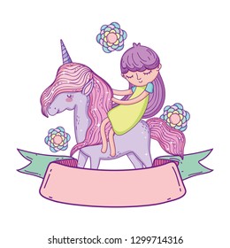 little unicorn and princess with flowers and ribbon