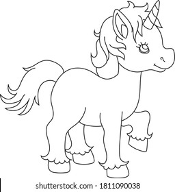 Little unicorn. Small horse. The unicorn has a flower collar on it. coloring page.