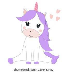Little unicorn. Vector illustration, handmade, for printing on a postcard, dishes, bed linen, gift packaging, sticker, poster. Cute baby background.