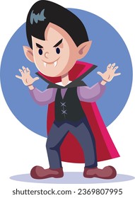 
Little Vampire Boy Wearing a Halloween Costume Vector Cartoon Character. Funny Kid wearing an evil outfit pretending to be a monster
