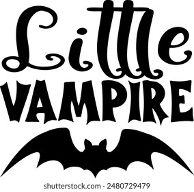 Little vampire. Halloween party lettering logo phrase. Black design element. Fashion design. Vector font illustration.