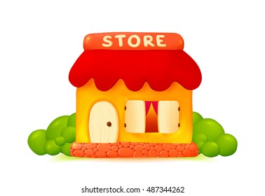 Little vector cute shop icon in cartoon style