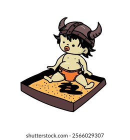      A little Viking child plays in the sandbox