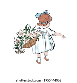 Little vintage girl with flowers