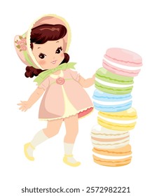 Little Vintage Macaroon Girl in Soft Pastel Colors