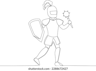 A little warrior in armor. Ancient warrior one-line drawing