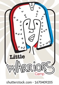 Little warriors red and blue vector poster design. Warrior helmet Illustration. 