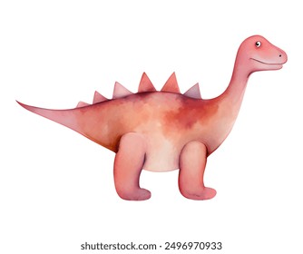 Little watercolor dinosaur. Cute hand drawn dinosaur illustration. Cartoon dinosaur