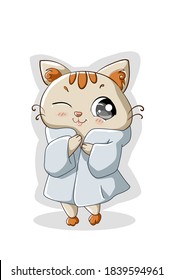 A little white cat wearing white coat illustration