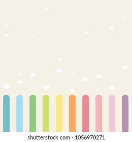 little white clouds float freely from colorful tabs. pastel and rainbow color concept. horizontal seamless pattern and copy space design. vector illustration.