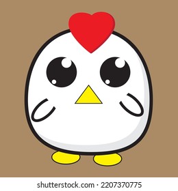 Little white cute chibi chiken mascot with big eye and love