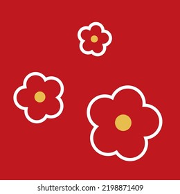 Little white flower field on red background vector. Cute floral pattern.