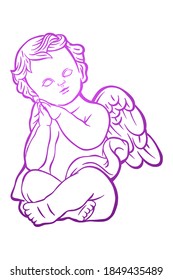 Little white guardian angel - Hand drawn - Out line