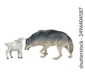 A little white lamb and a big gray wolf. Vector illustration isolated on a white background