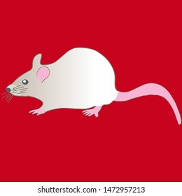 Little white metal rat on red background. Vector Illustration