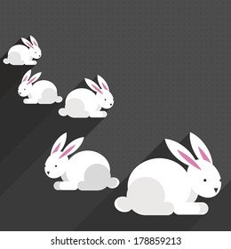 little white rabbits Easter spring seasonal flat modern holiday card on dark polka dots background
