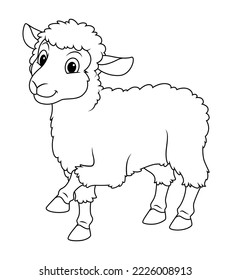 Little White Sheep Cartoon Animal Illustration BW