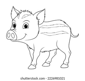 Little Wild Boar Cartoon Animal Illustration BW