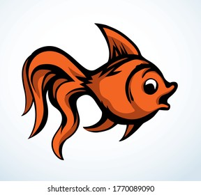 Little wild terracotta carpio on light water text space backdrop. Freehand outline black ink hand drawn wildlife pictogram emblem design. Retro art scribble print style pen on paper. Closeup side view