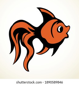 Little wild terracotta carpio on light water text space backdrop. Freehand outline black ink hand drawn wildlife pictogram emblem design. Retro art scribble print style pen on paper. Closeup side view