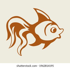 Little wild terracotta carpio on light water text space backdrop. Freehand outline black ink hand drawn wildlife pictogram emblem design. Retro art scribble print style pen on paper. Closeup side view