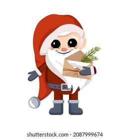 Little winter gnomes with long white beard, happy face and holiday items. Character for New Year, Christmas and winter design