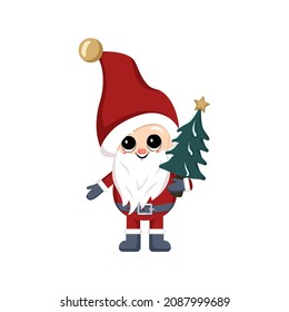 Little winter gnomes with long white beard, happy face and holiday items. Character for New Year, Christmas and winter design