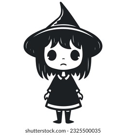 little witch black and white drawing. EPS 10