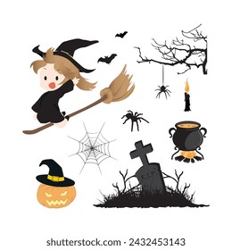 Little witch cartoon illustration with Halloween theme