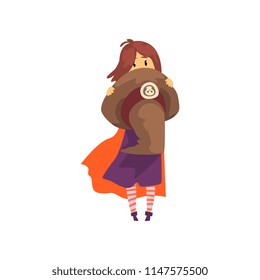 Little witch character, cute little girl in Halloween costume cartoon vector Illustration on a white background