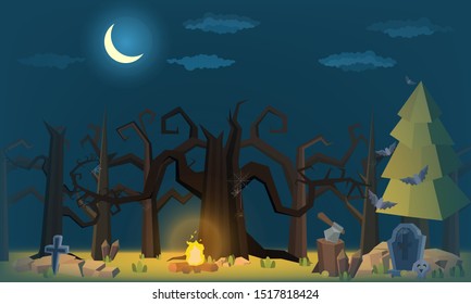 The little witch And children wearing fantasy ghosts in the cemetery for halloween party- Mobile Game 2d game