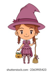 Little witch costume happy girl halloween candy 